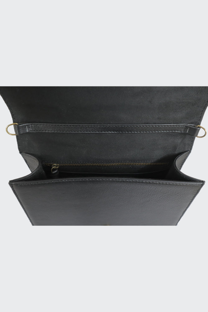 Inside  View Of Leather Black Quilted Shoulder Bag