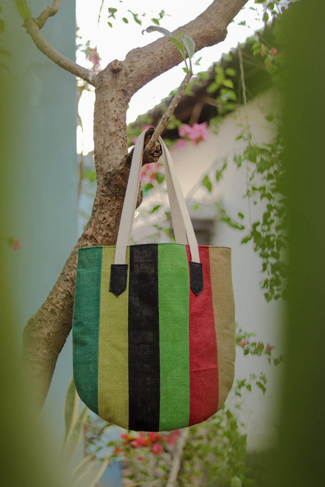 Upcycled Jute Tote Bag with Leather Handles