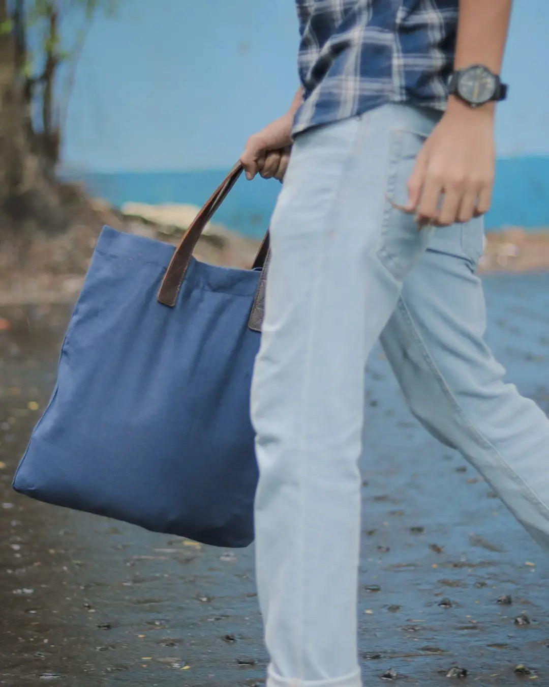 Canvas Tote Bag with Leather Handles