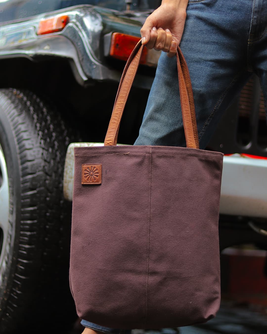 Canvas Waterproof Tote Bag- Brown