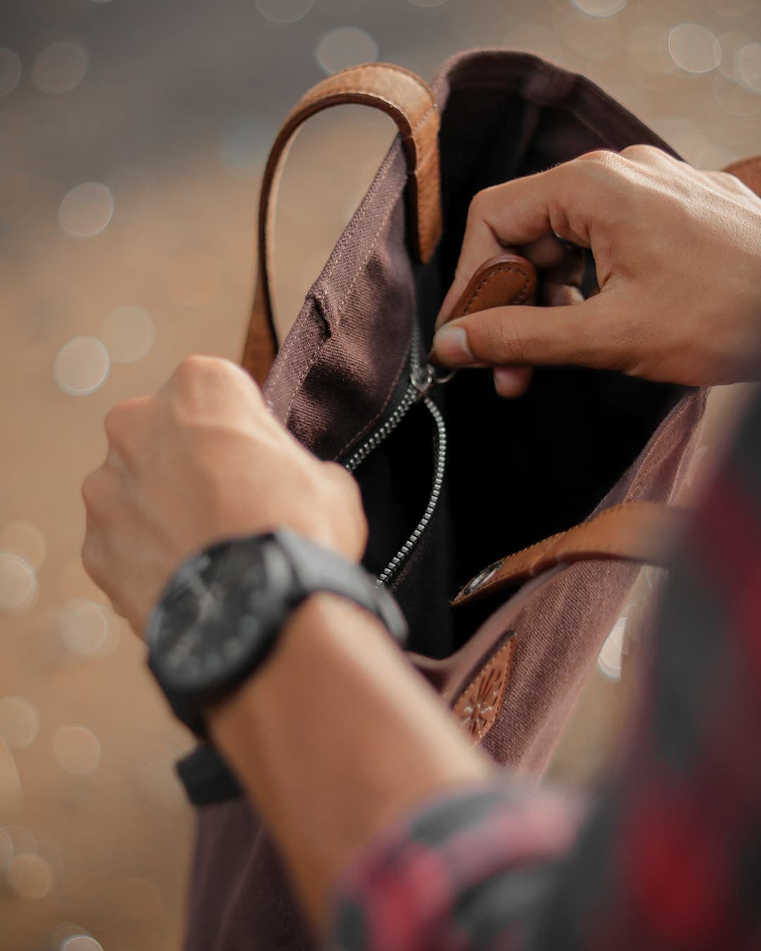 Canvas Waterproof Tote Bag- Brown