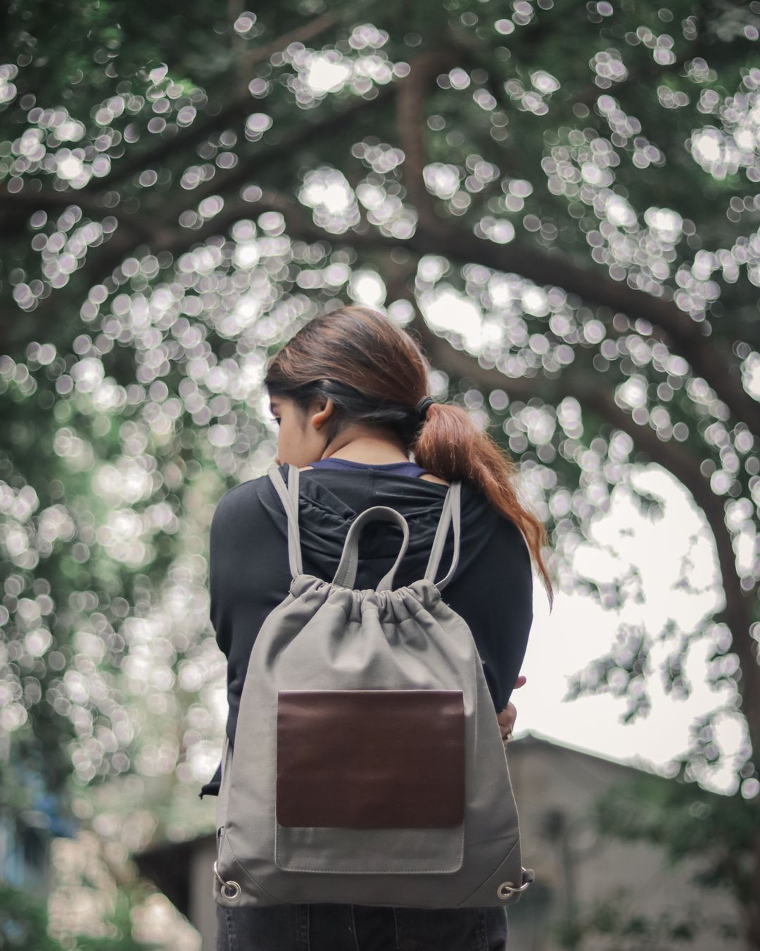 Drawstring Backpack : Grey and Brown