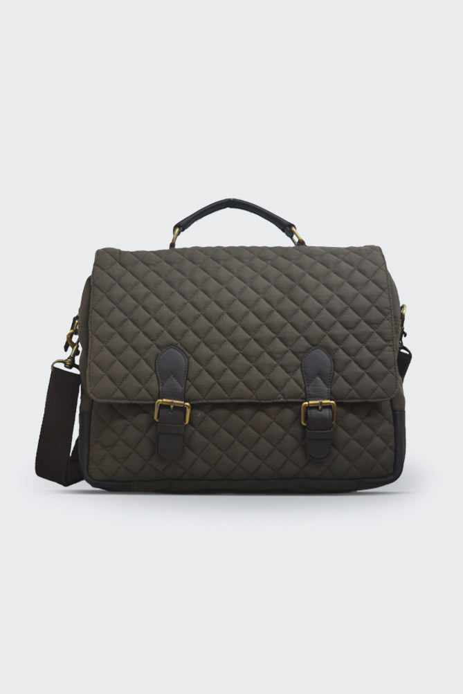 Quilted Canvas and Leather Laptop Bag