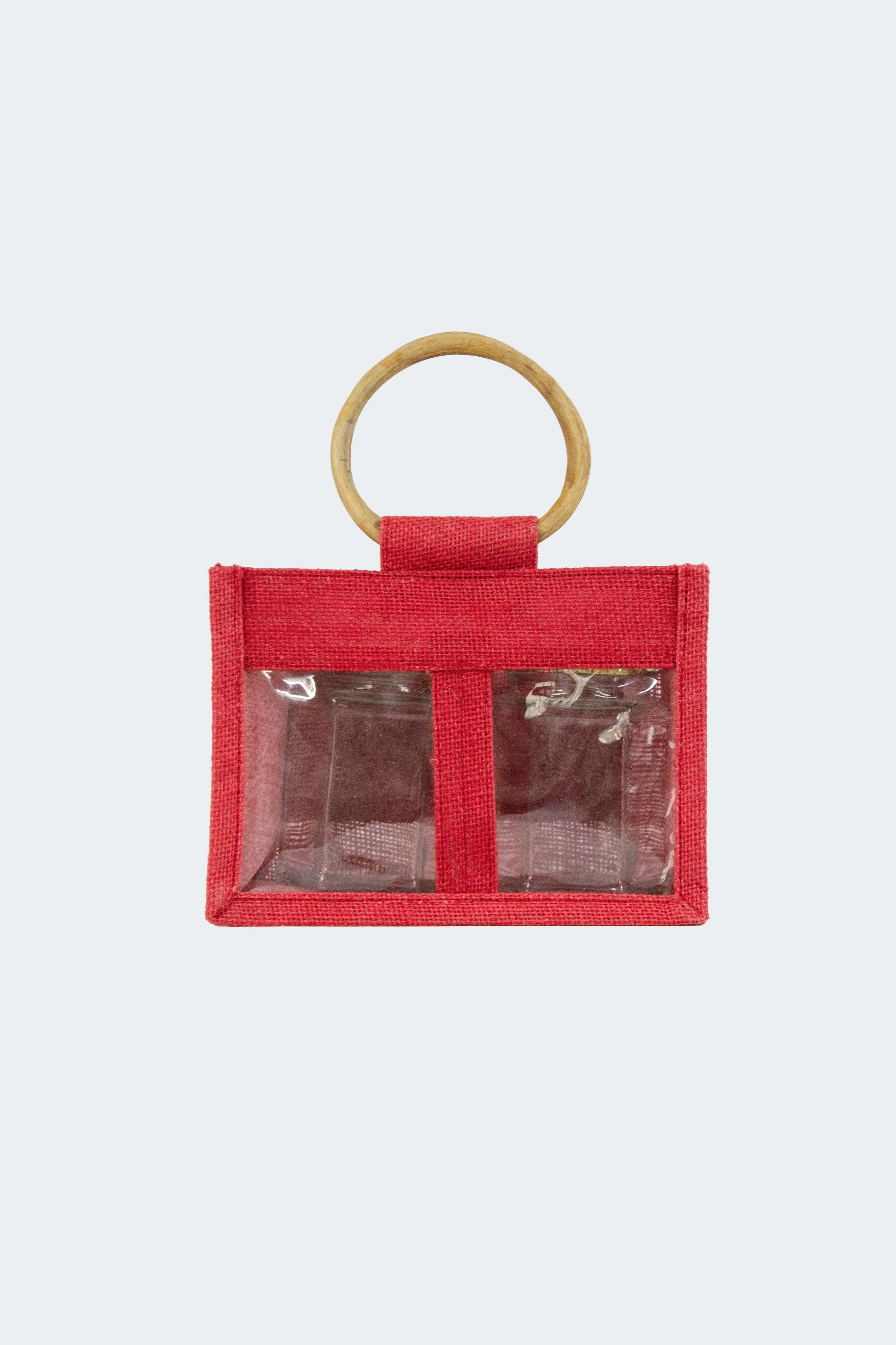 Jute Jar Bag with Window - Red (Pack of 10)