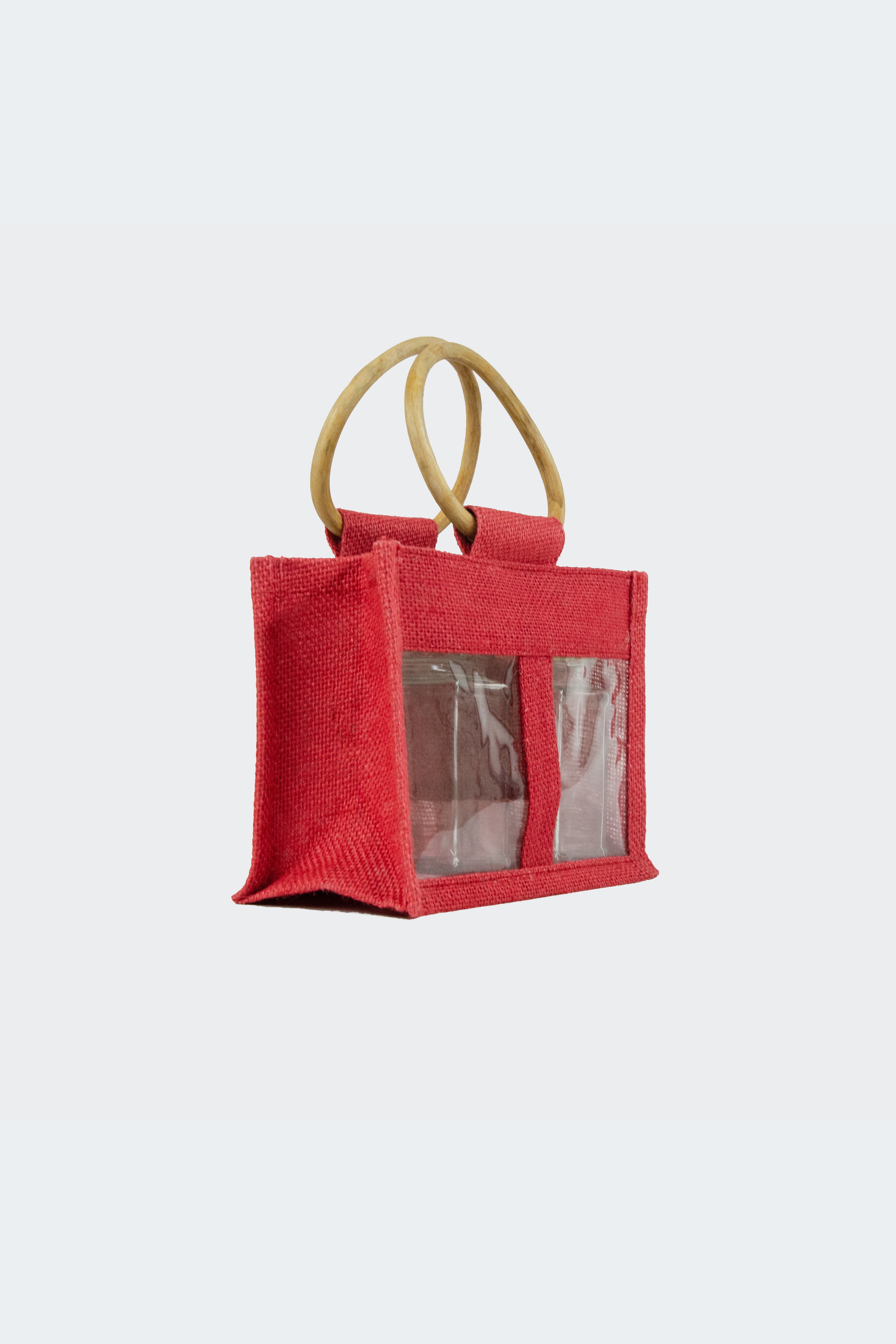 Jute Jar Bag with Window - Red (Pack of 10)