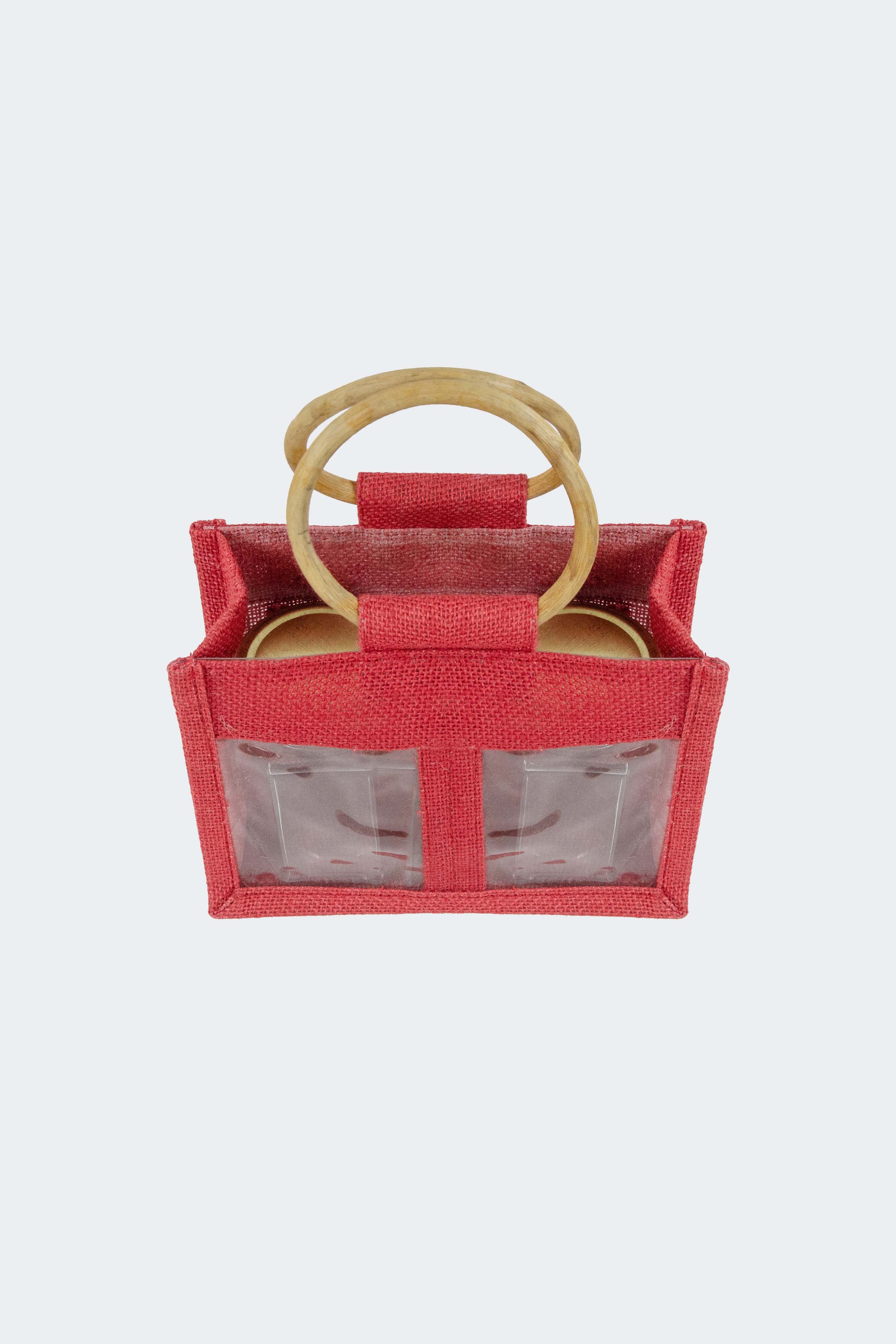 Jute Jar Bag with Window - Red (Pack of 10)