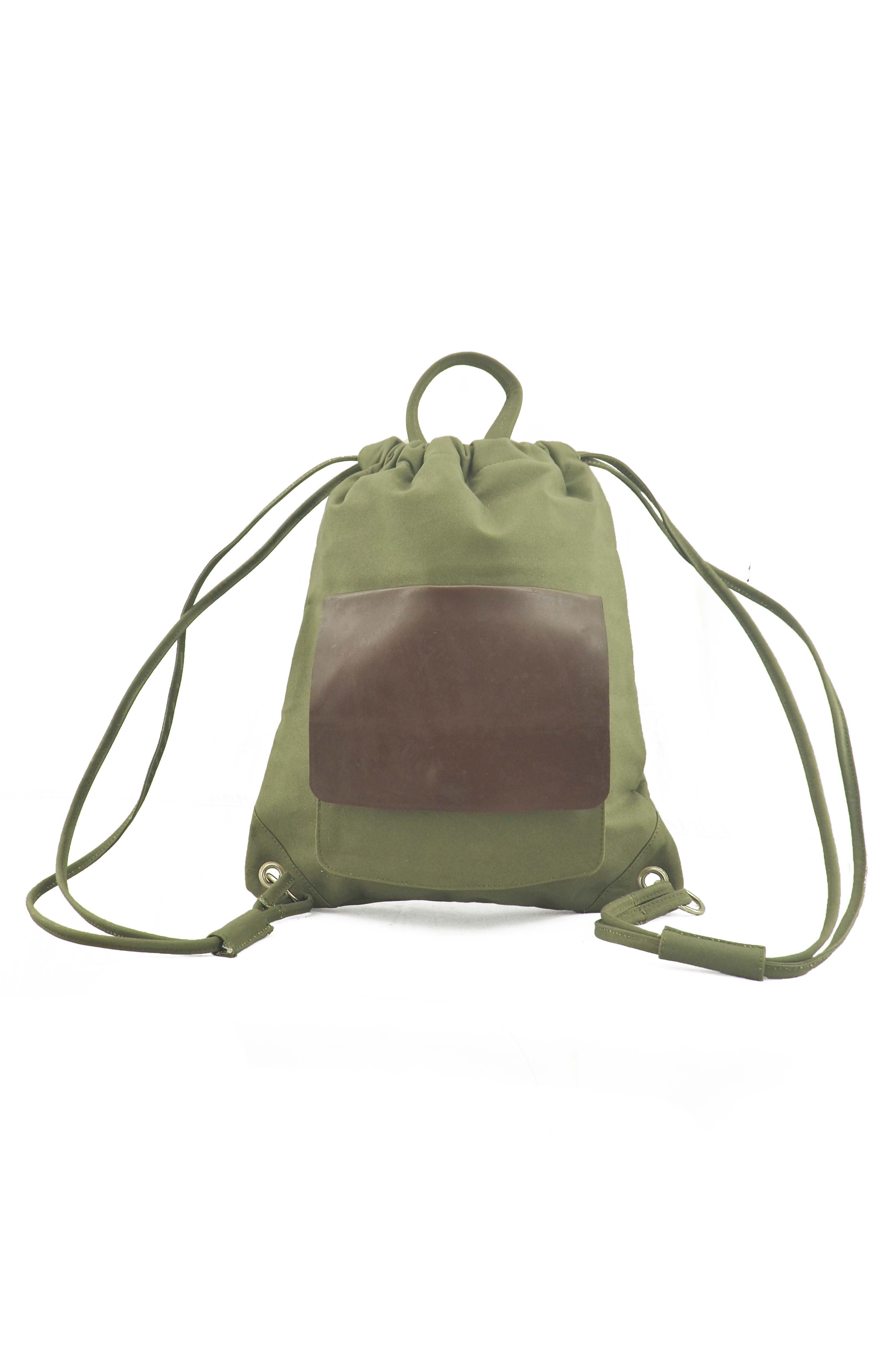 Drawstring Backpack : Green and Brown