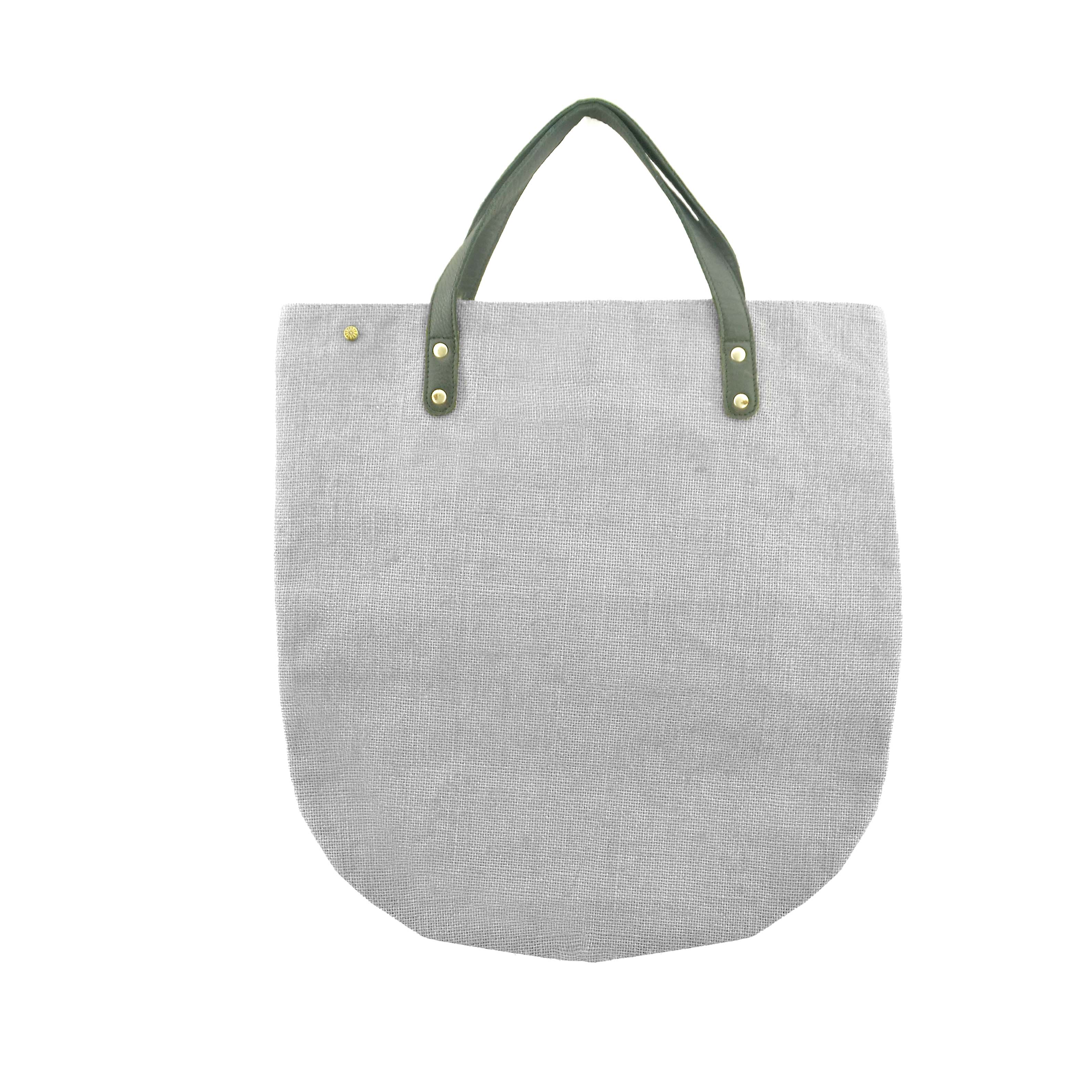 Jute Tote Bag with Leather Handles