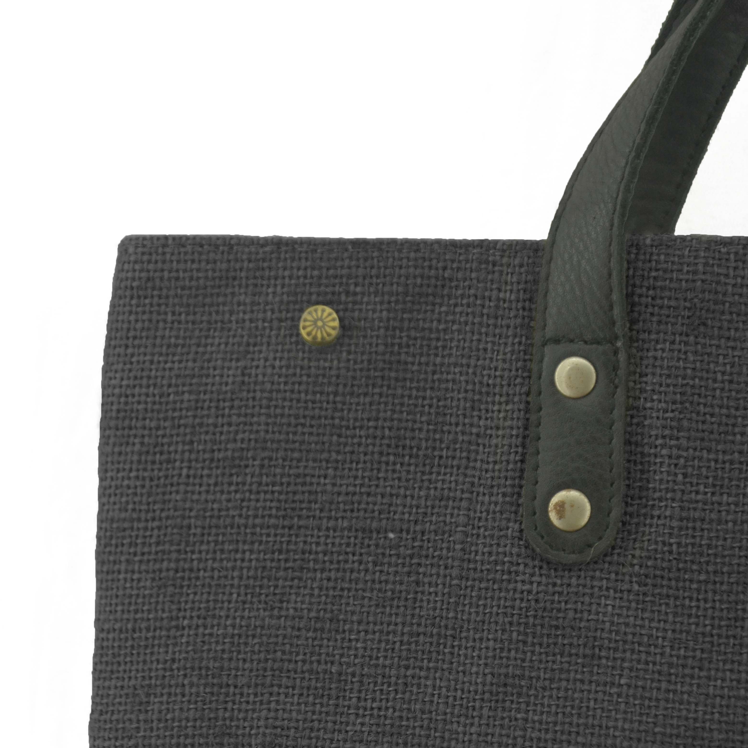 Jute Tote Bag with Leather Handles