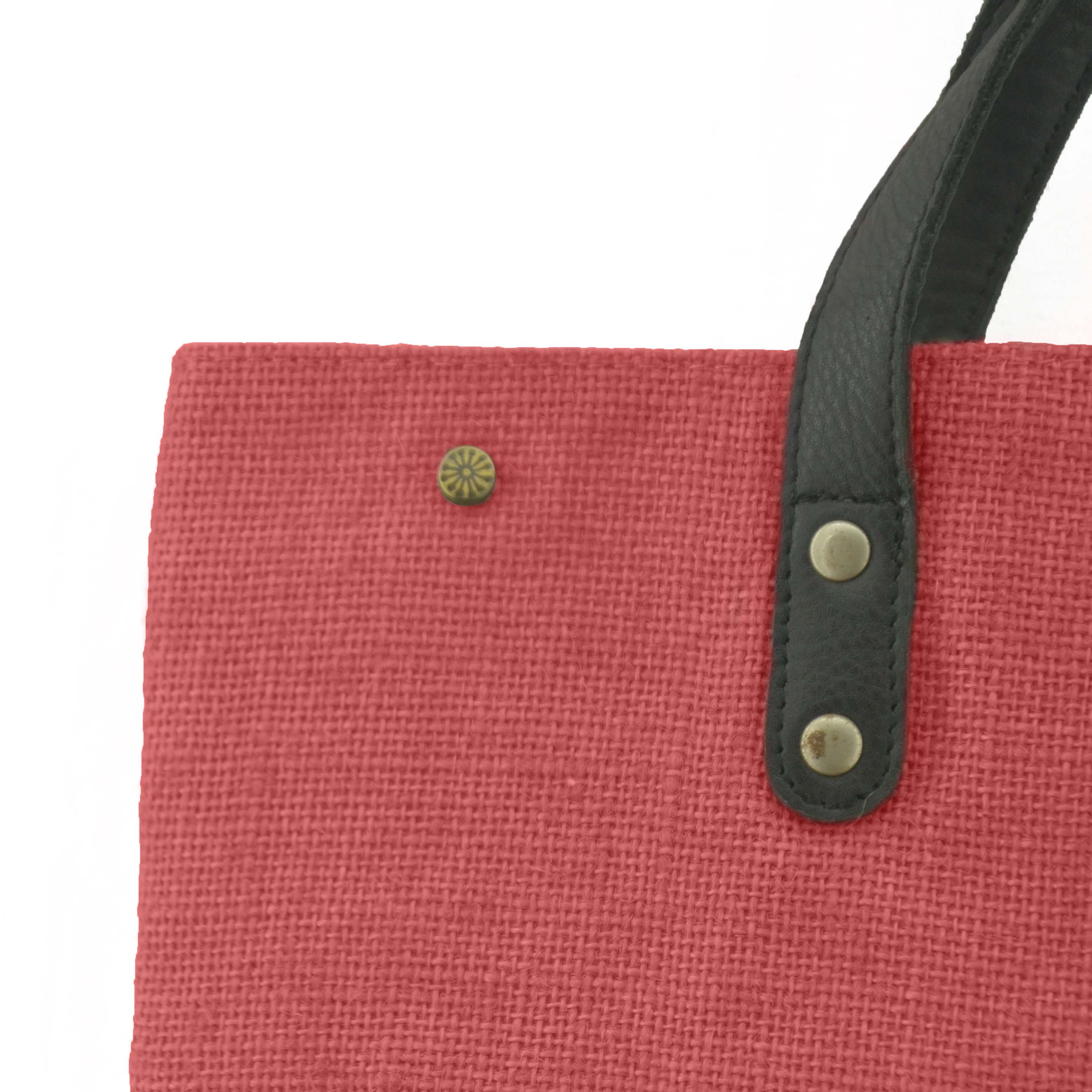 Jute Tote Bag with Leather Handles