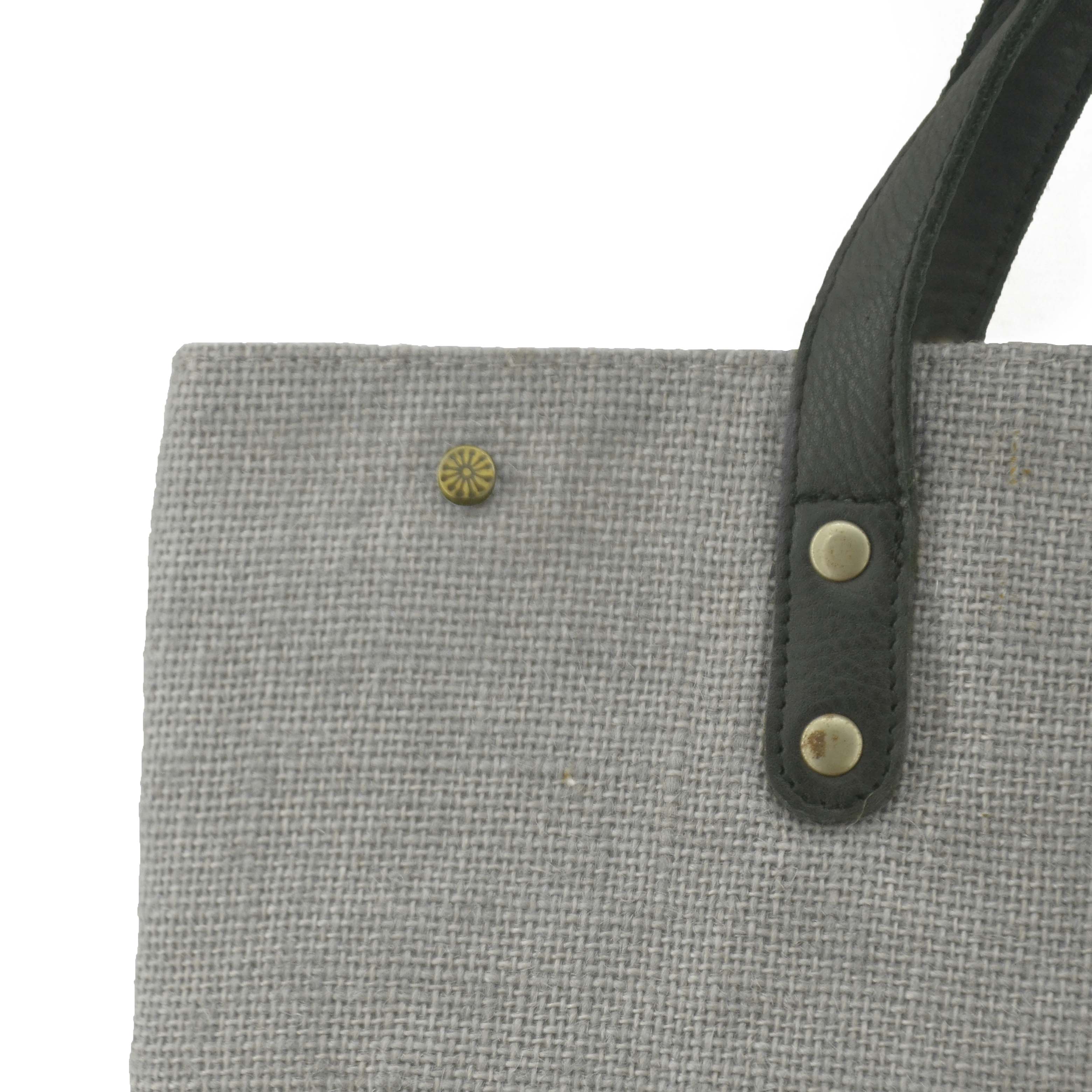 Jute Tote Bag with Leather Handles