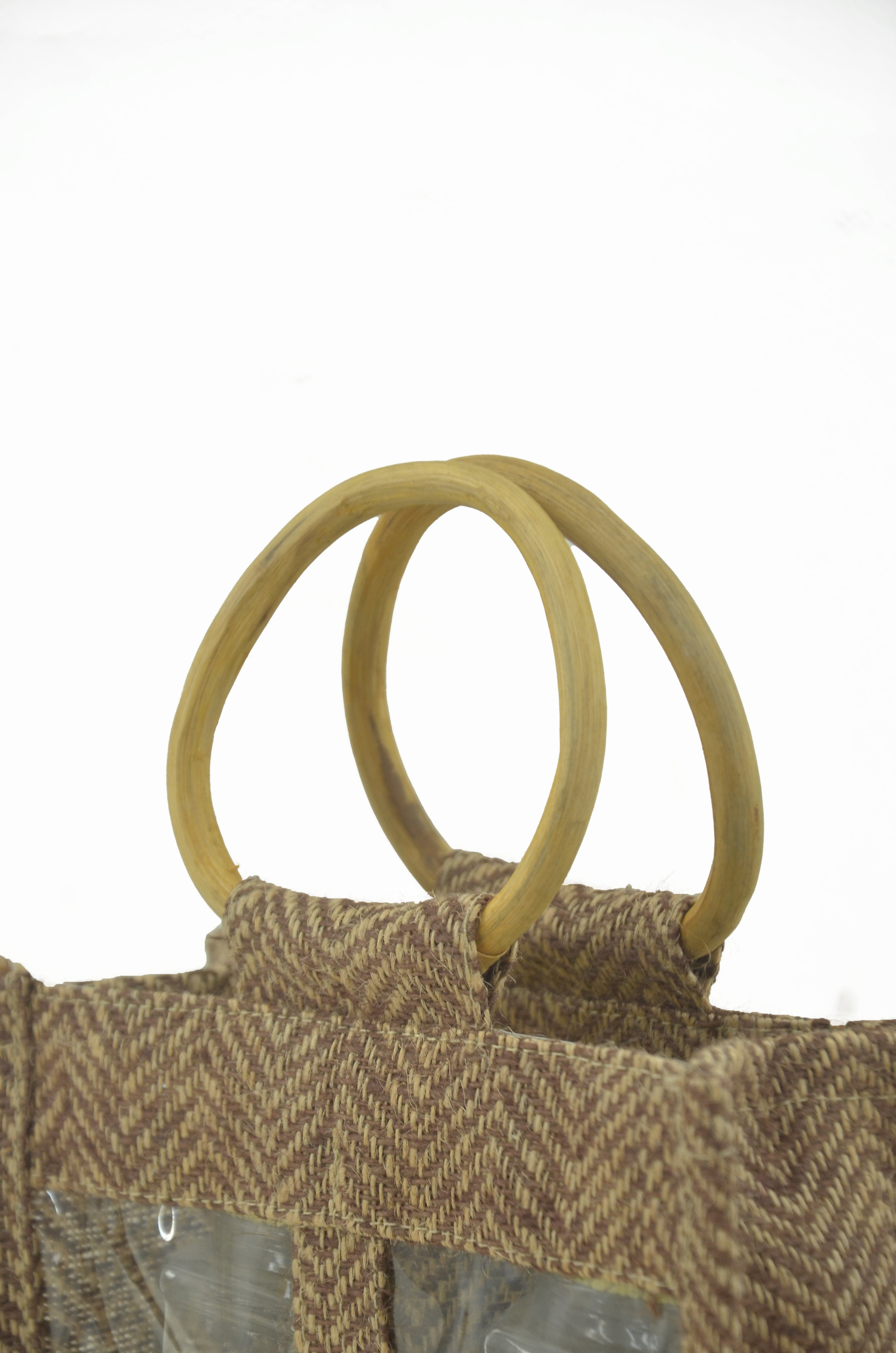 Herringbone Jute Jar Bag with Window - Brown (Pack of 2)