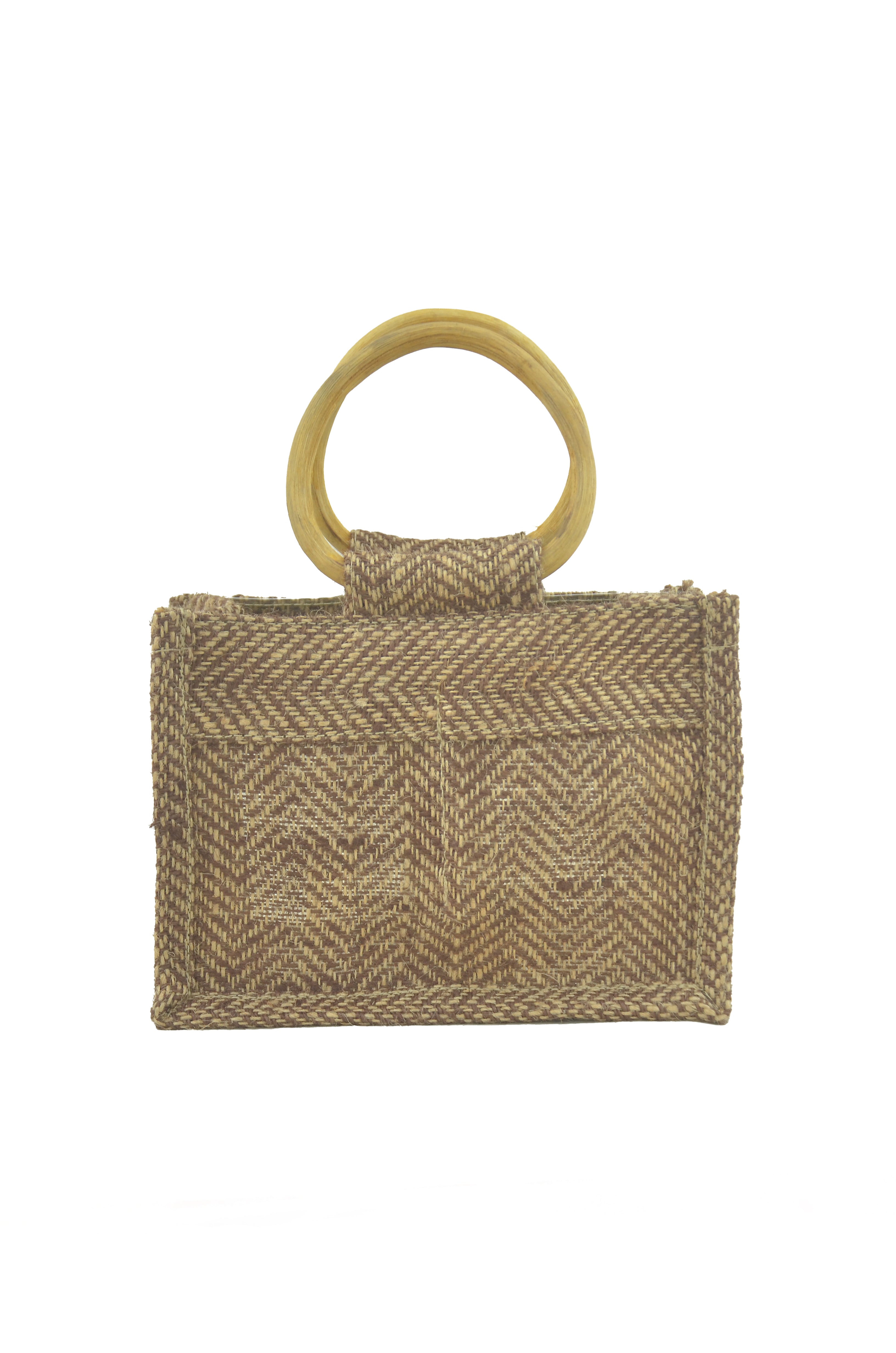 Herringbone Jute Jar Bag with Window - Brown (Pack of 2)