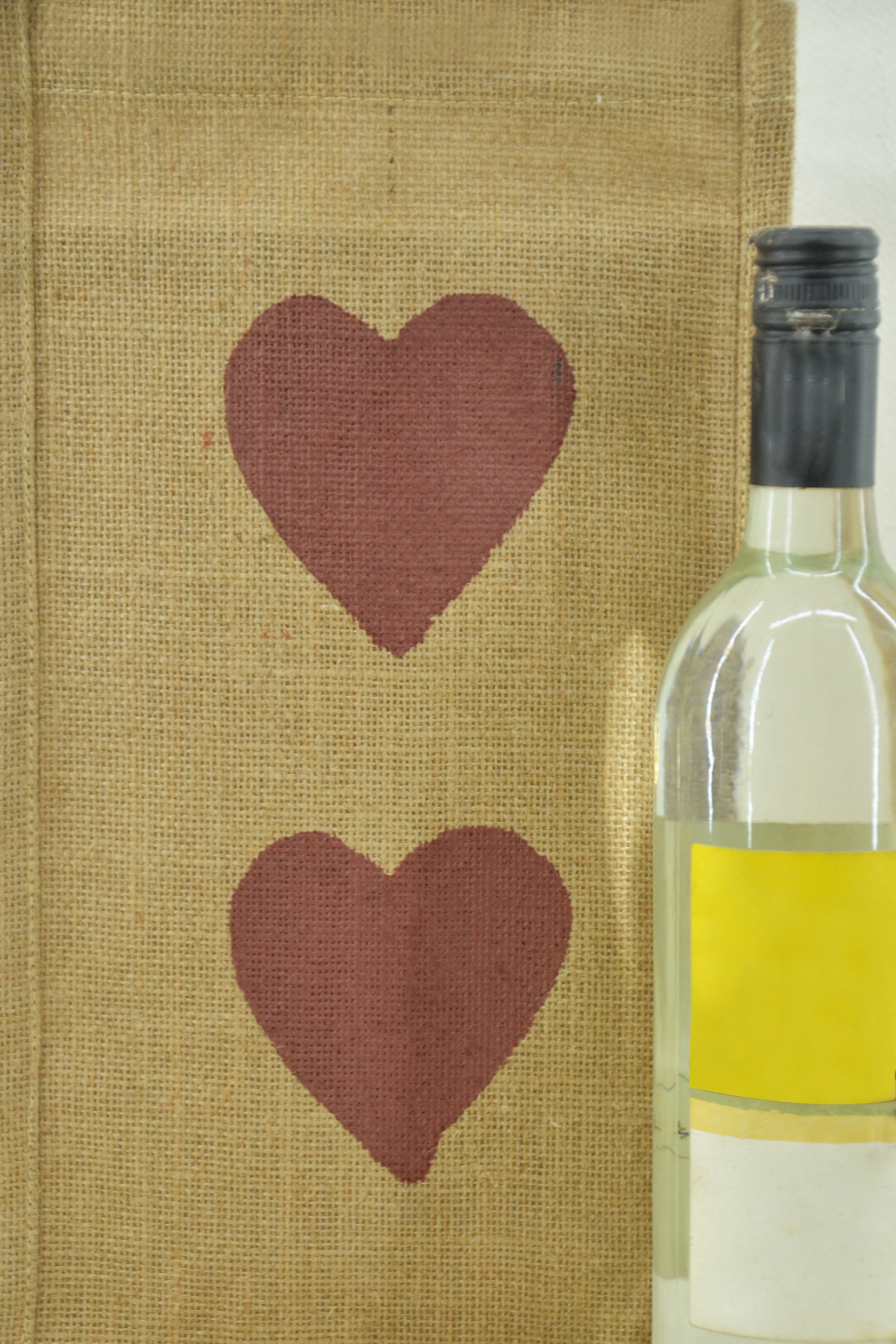 Heart Printed Jute Wine/Gift Bag- Pack of 2