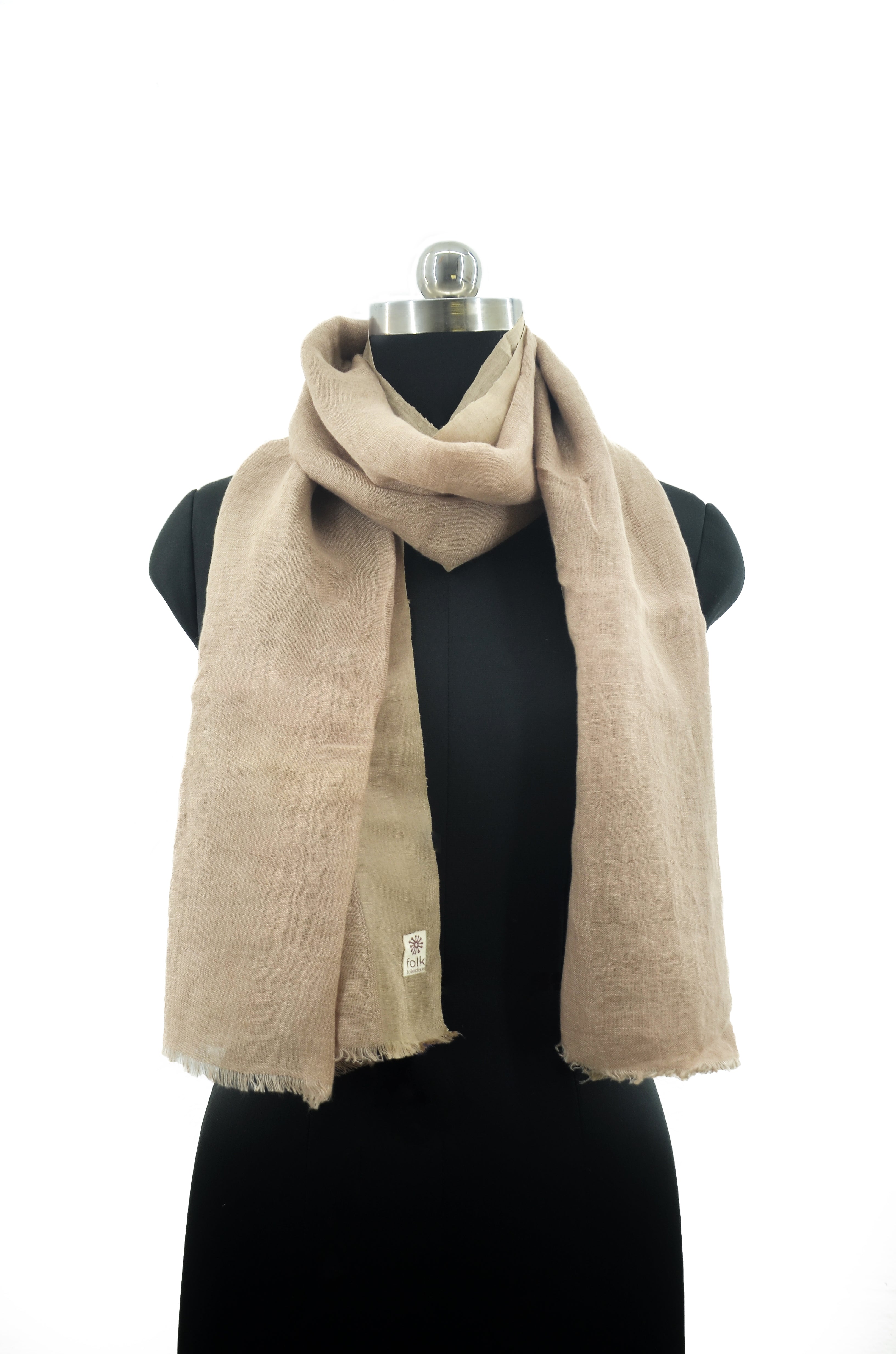 Beige Linen Scarf With Silk Border