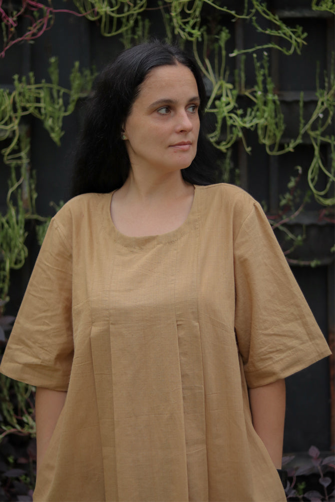 folk box pleated khadi cotton dress buy online