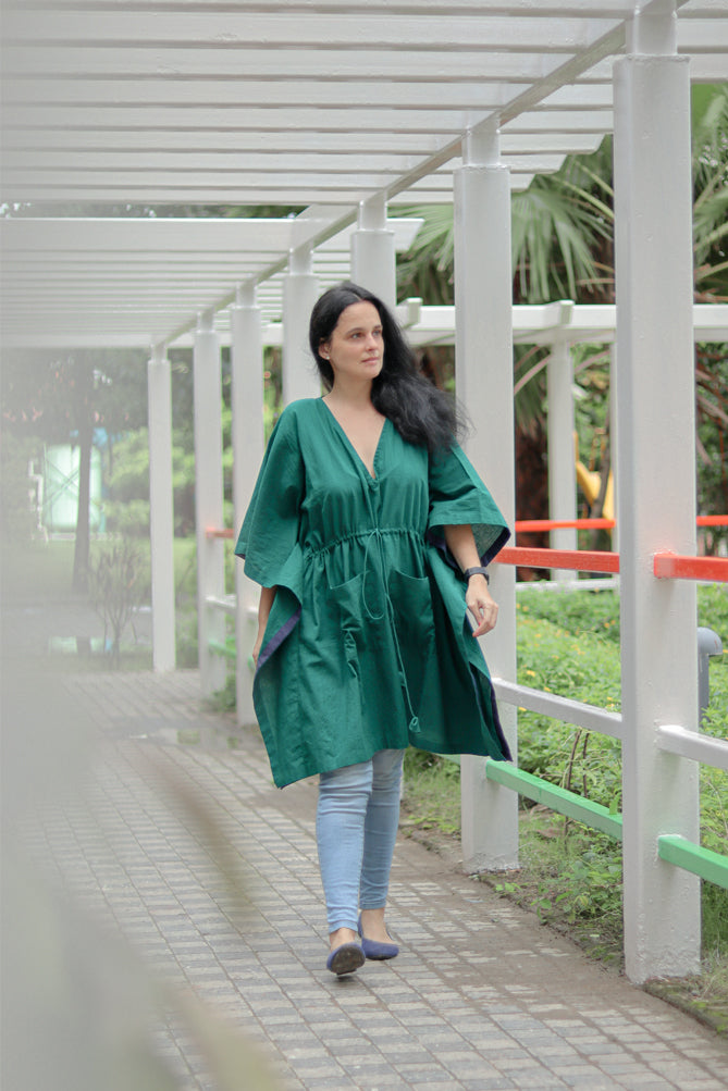 Folk Green Cotton Kaftan Dress