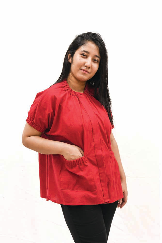 Folk Red Collar Shirt