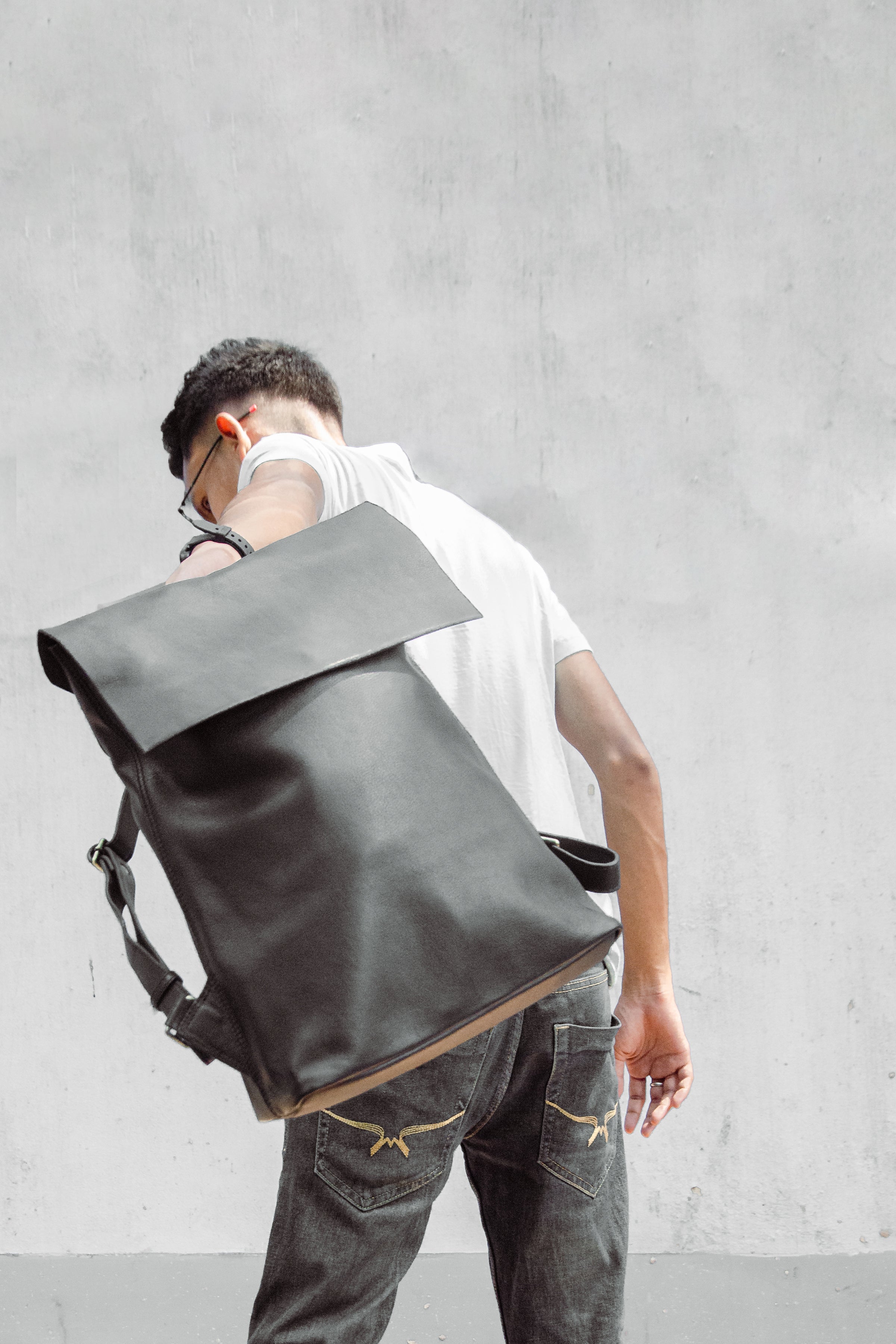 3 in 1 Black Hybrid Leather Backpack ( Cross body bag, Messenger bag, ipad sleeve)