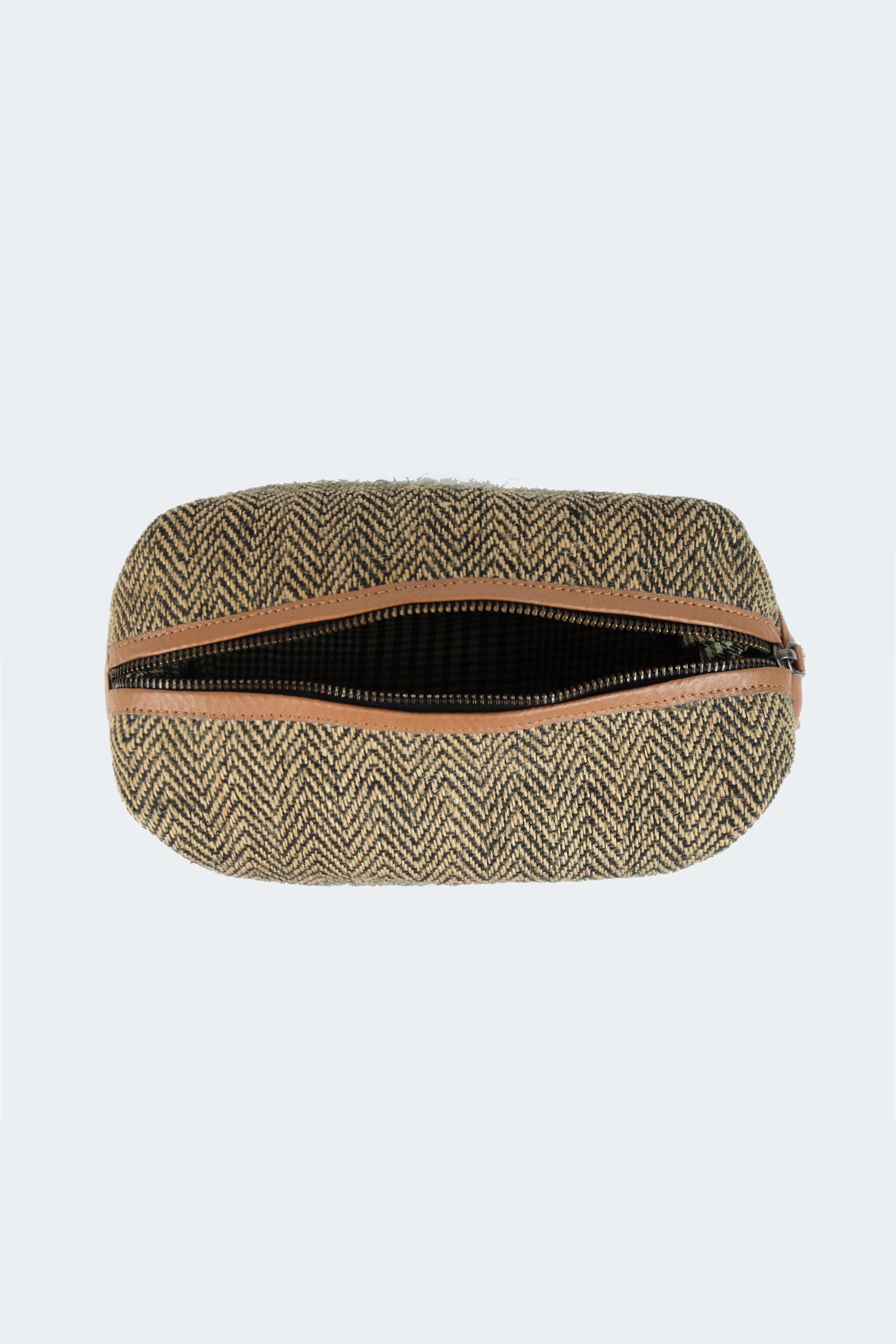 Inside View of Herringbone Jute Toiletry Bag