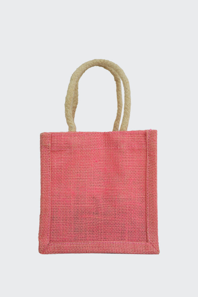 Block Color Gift Jute Lunch Bag : Pink