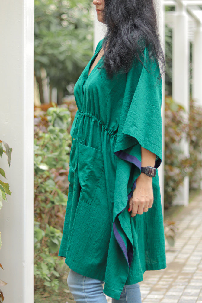 Folk Green Cotton Kaftan Dress