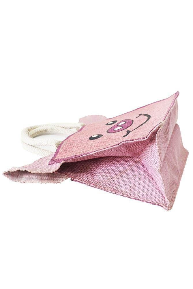 animal print  jute bag with pig printed on it horizontal view 2