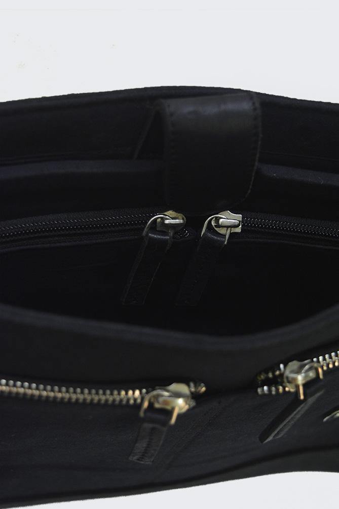 Inside View Of Black Genuine Leather Laptop Bag