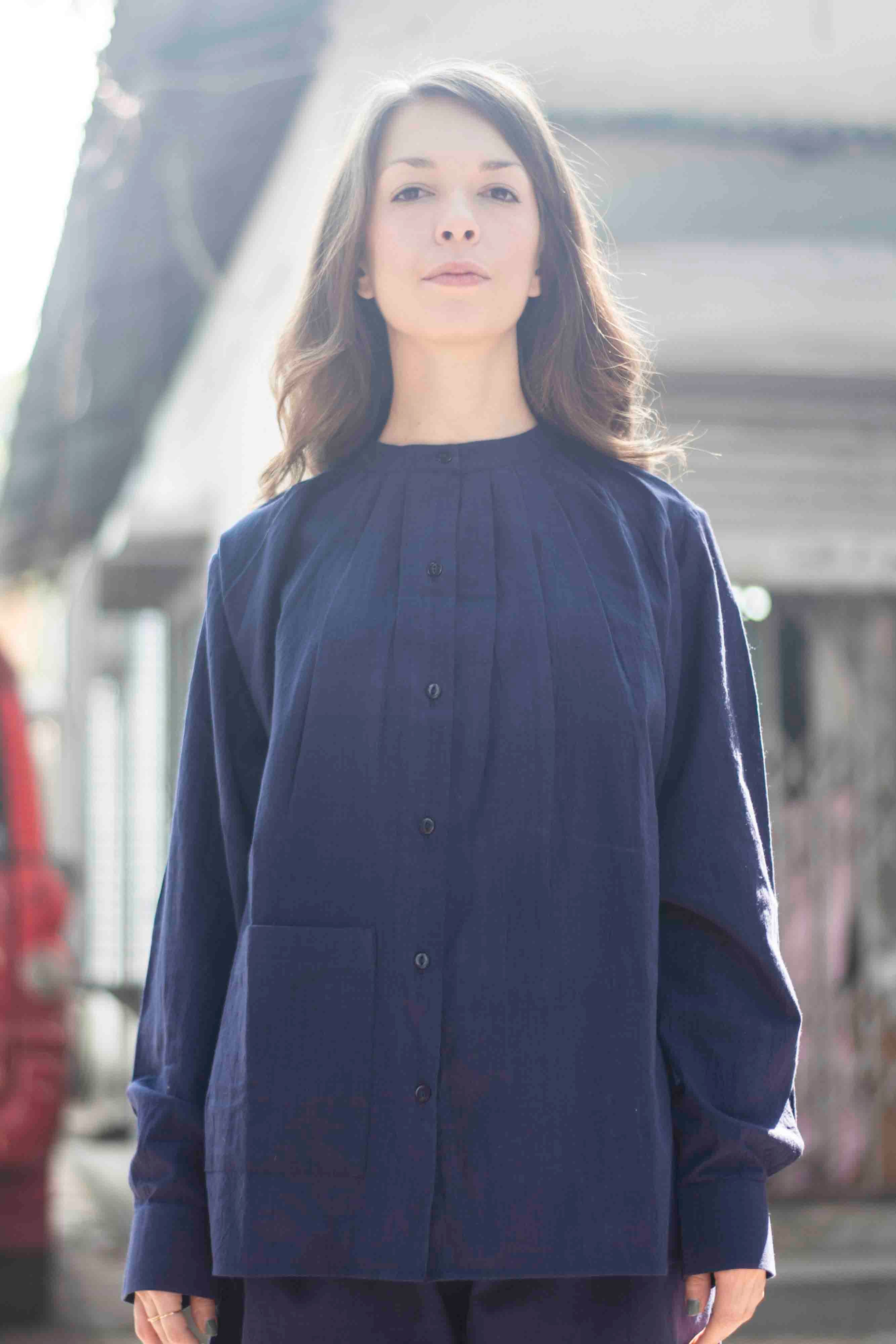 Midnight Blue  Pleated Top