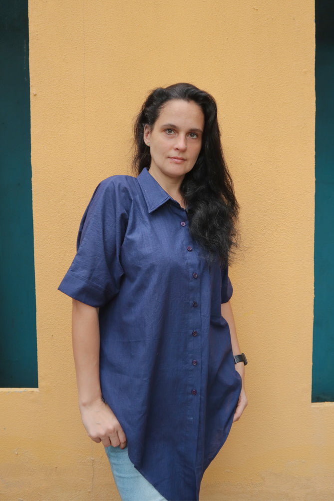 Blue Cotton Tie Up Shirt