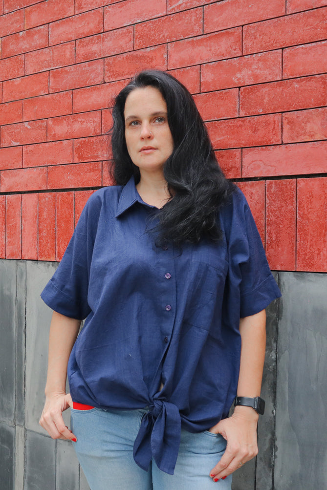 Blue Cotton Tie Up Shirt