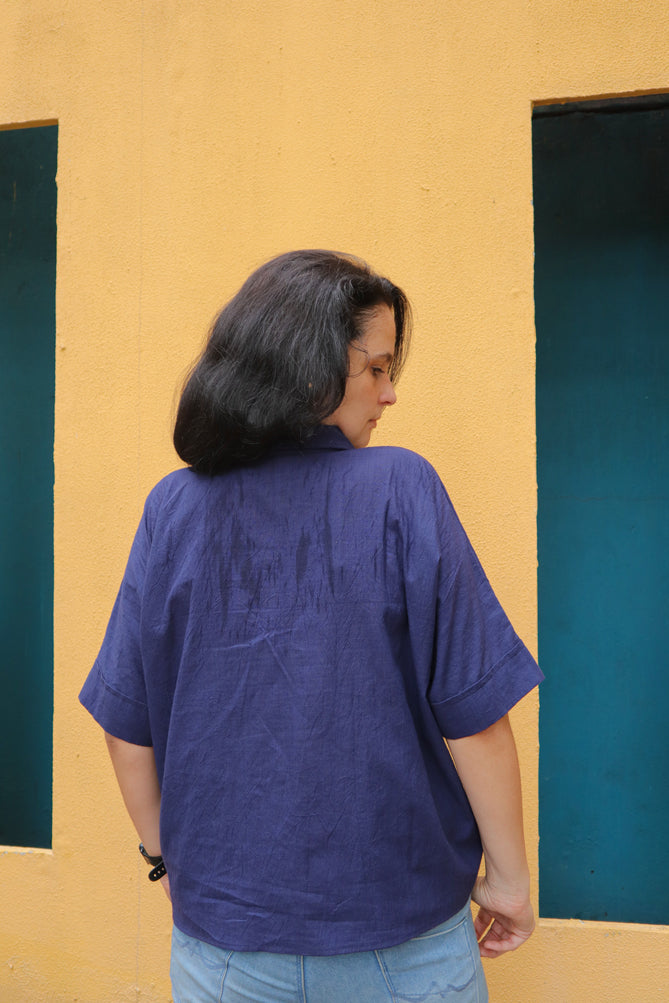 Blue Cotton Tie Up Shirt