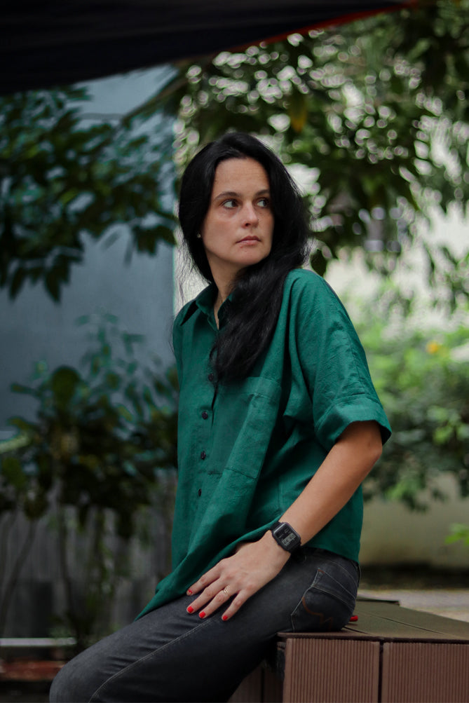 Green Cotton Tie Up Shirt