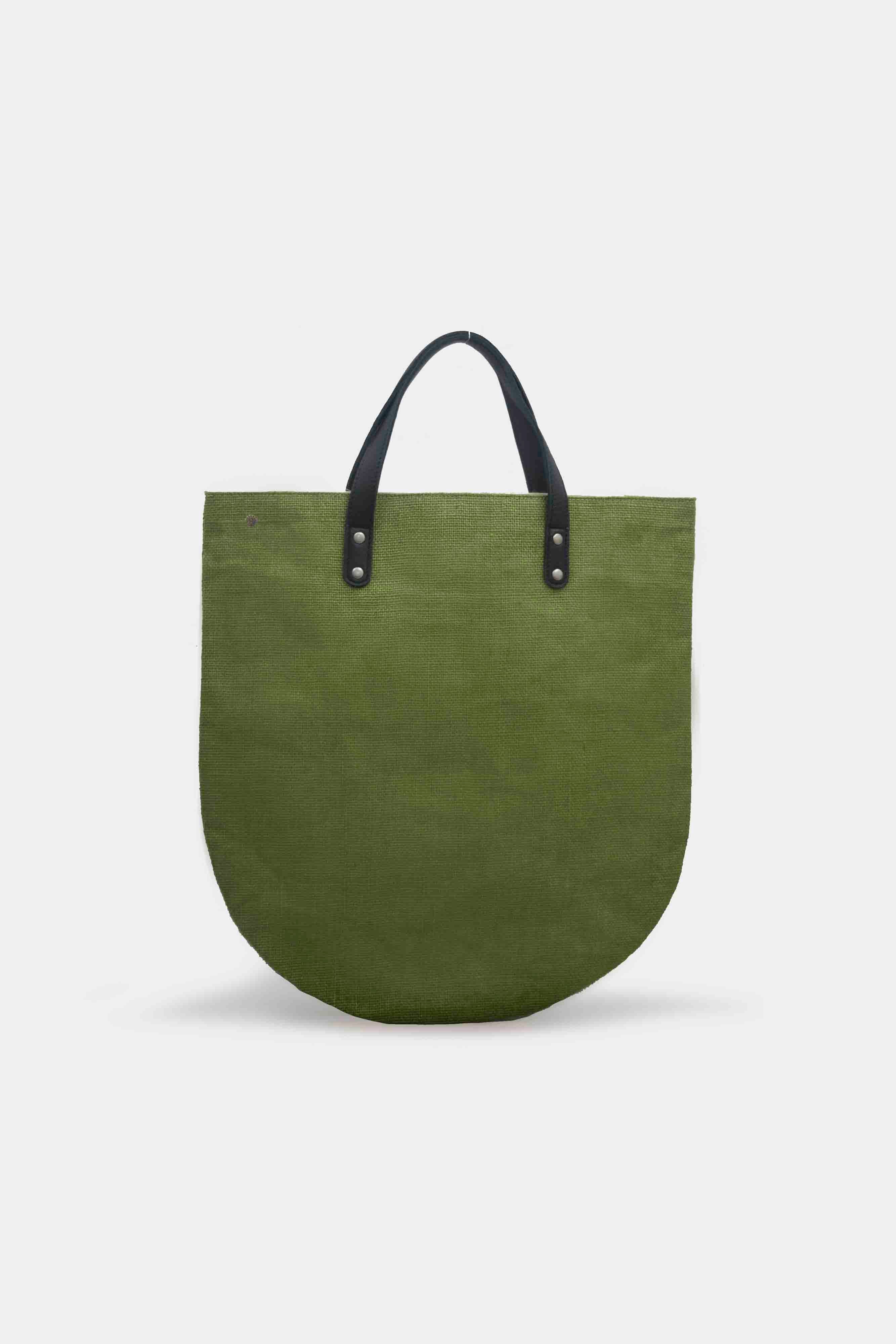 Jute Tote Bag with Leather Handles : Moss Green Variant