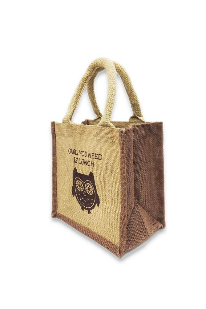 Lunch bag owl print sustainable and eco friendly bag by Folk India side view