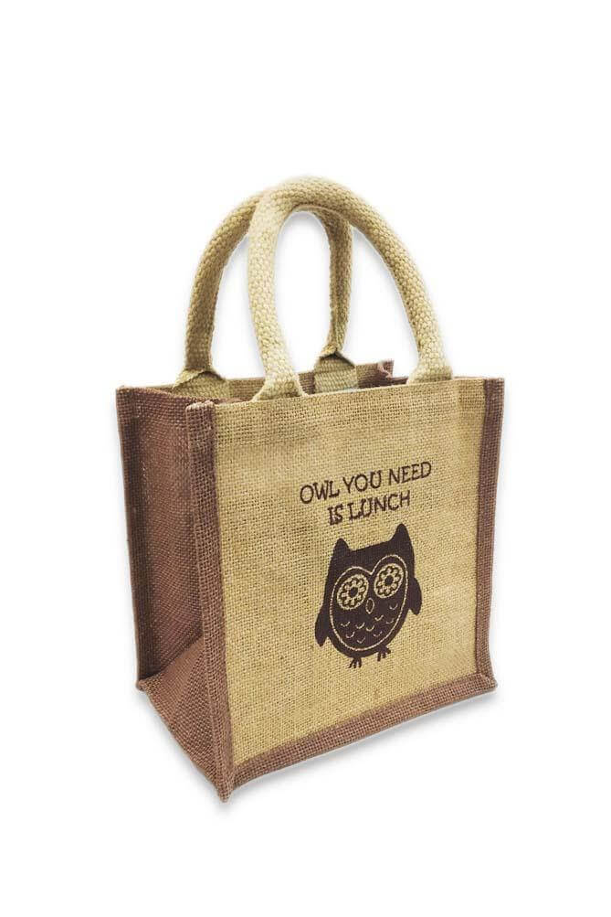 Lunch bag owl print sustainable and eco friendly bag by Folk India